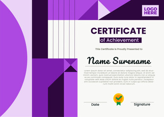 Modern Purple Geometric Certificate of Achievement Template For Award, Appreciate, etc.