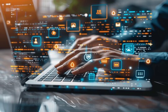 Online Education Learning Technology AI for Modern Learning, Woman Using Laptop for Virtual Class, Knowledge Exchange Video Communication, Artificial Intelligence in Digital Classroom