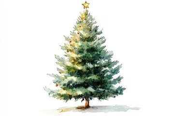 Fototapeta premium Watercolor illustration of a Christmas tree with ornaments and lights