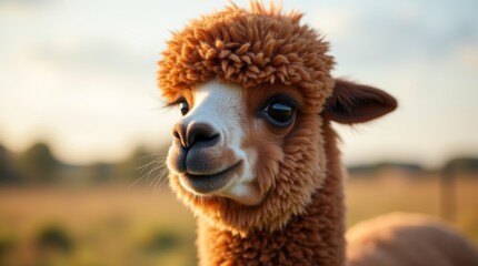 Obraz premium Cute Brown Alpaca Farm Closeup
