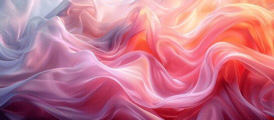 Obraz premium Abstract Soft Pink and White Silk Fabric Waves Flowing Drapery Background, Elegant Digital Art with Pastel Colors and Smooth Textures, High Resolution Realistic Effect in Light Red and Dark Gray
