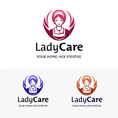 A woman representing Lady Care logo design template. A home cleaning service, suitable for branding materials, website banners, flayers, and social media posts.