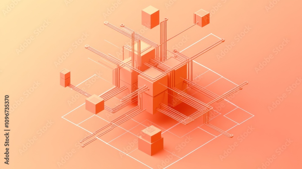 Aufkleber Abstract geometric structure with cubes and lines in a gradient background.