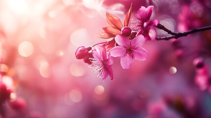 there is a pink flower that is on a branch