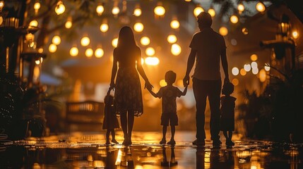 Shattered Family Silhouettes in Golden Light with Alcohol Bottles in Background