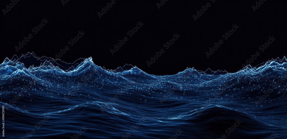 Poster Abstract representation of ocean waves in a dark setting, emphasizing movement and depth.