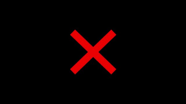 Animated Red X Cross Mark &ndash; Error Icon, Movement Prohibition, and Location Designation. Green Screen and Transparent Screen 