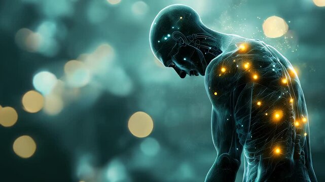 Human silhouette with glowing neural pathways against a blurred background showcasing the concept of consciousness and emotion