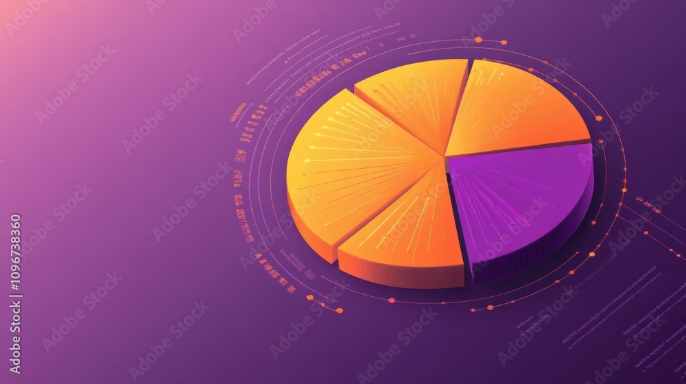 Poster 3D pie chart with vibrant colors representing data segments.