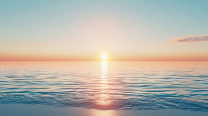 Obraz premium A stunning sunset over calm waters, showcasing tranquil colors of orange and blue. Perfect for conveying peace and natural beauty in any project.