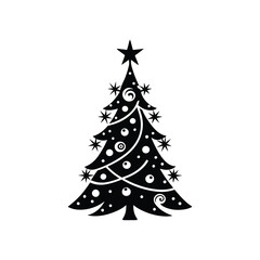Silhouette of a decorated Christmas tree in black vector art perfect for holiday illustrations and seasonal designs