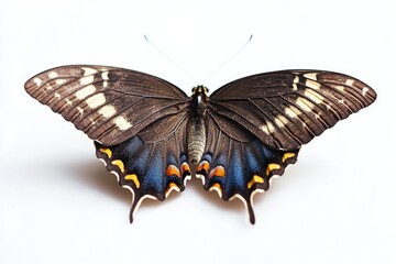 Naklejka premium A close-up shot of a black and yellow butterfly sitting on a white surface