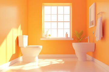 A bright and colorful bathroom interior with modern design features. AI generated image