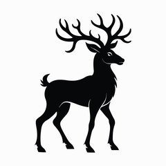 Reindeer silhouette in black vector design with branching antlers showcasing elegant and festive seasonal themes