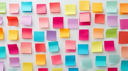 Colorful Sticky Notes on a White Wall Background