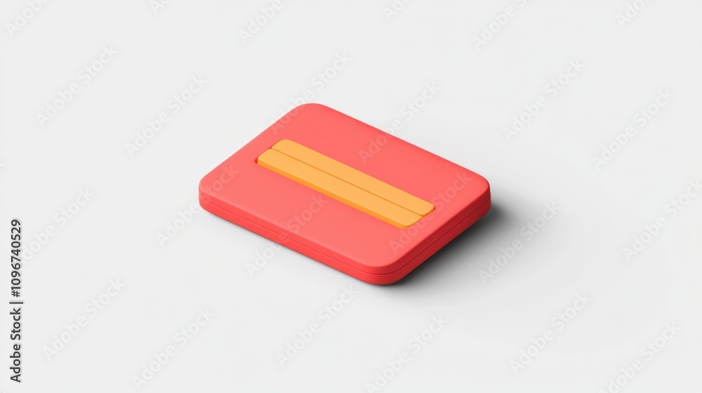 Poster a minimalist red and yellow rectangular object, likely a cardholder or wallet.