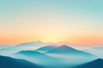 Majestic Mountain Landscape Shrouded in Ethereal Mist and Gradient Hues