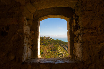 View on a hills from old fortress window