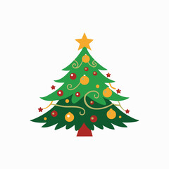 Decorated Christmas tree silhouette in detailed vector art perfect for festive holiday designs and illustrations