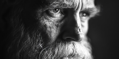 A monochrome portrait of an older gentleman with a distinctive long beard