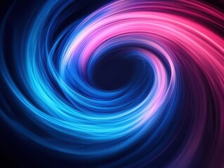 A swirling blend of blue and pink light creates a dynamic, abstract pattern against a dark backdrop, evoking a sense of movement and energy.