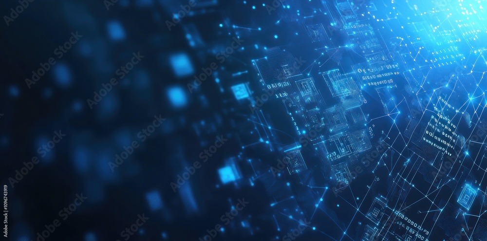 Aufkleber Abstract digital data visualization with interconnected nodes and circuits.