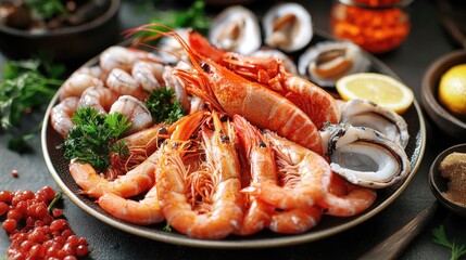 Fresh seafood selection featuring shrimp, oysters, and more