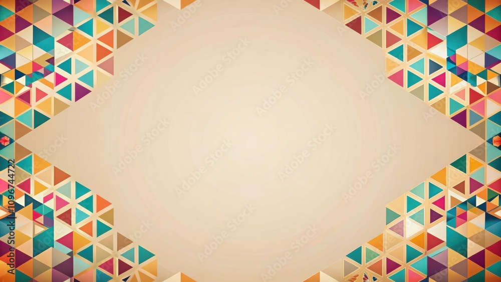 Aufkleber Abstract geometric background with colorful triangular pattern and a beige center space for text or design