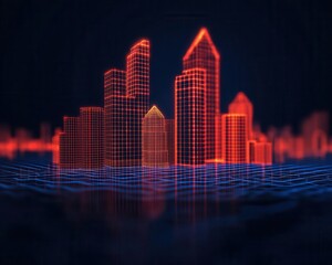 Fototapeta premium Economic growth, futuristic city blueprint, 3D illustration