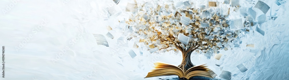 Aufkleber A tree emerging from an open book, symbolizing knowledge and creativity.