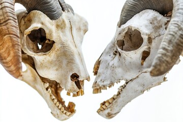Two skulls with horns, illustration of mythical or fantasy creatures