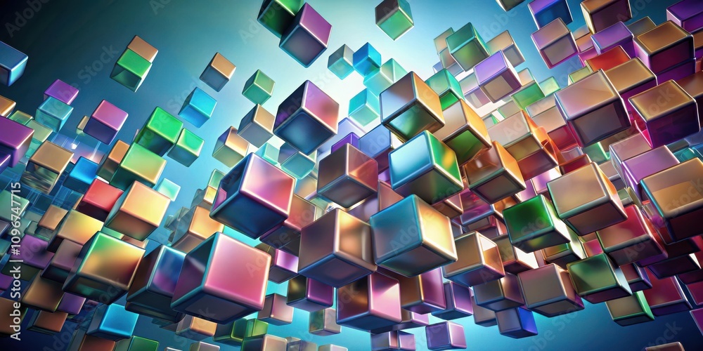 Aufkleber A vibrant and dynamic array of iridescent cubes, showcasing a captivating interplay of color, light, and geometry.