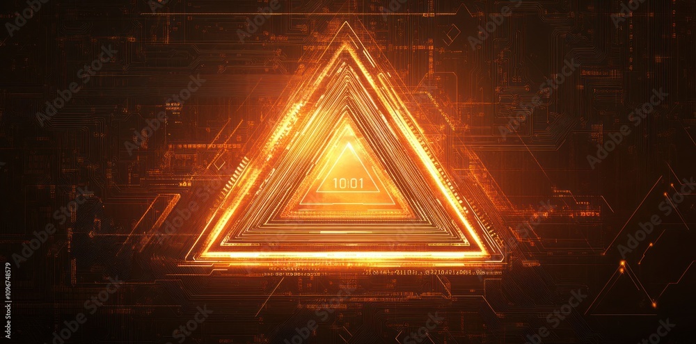 Poster A glowing triangular design with a digital circuit background, suggesting technology and innovation.