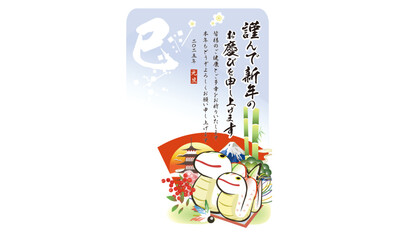  2025年（令和7年）巳年へび年・年賀状デザイン、和風01