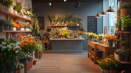 Fototapeta premium Beautiful Flower Shop Interior with Colorful Arrangements