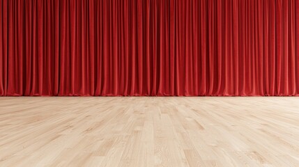 Elegant Red Curtains with Wooden Floor in Theatrical Setting