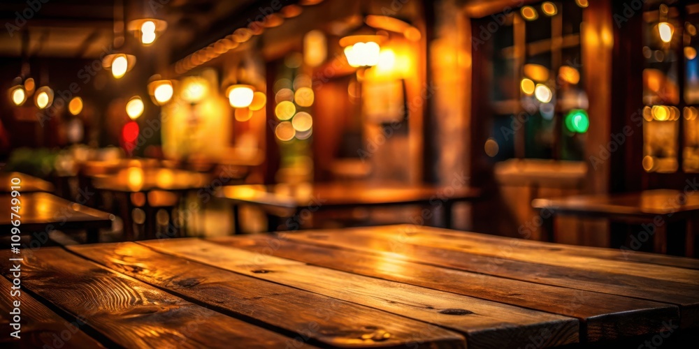 Poster close-up of a wooden table with a rustic feel, showcasing an inviting atmosphere with warm lighting 