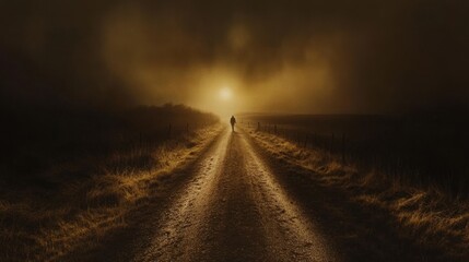 A road with a long line of stars in the sky
