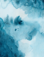 Bright painted blue watercolor texture. Hand drawn background