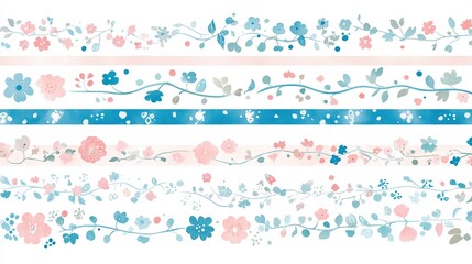Decorative Washi Tape Set with Colorful Floral and Stripe Patterns