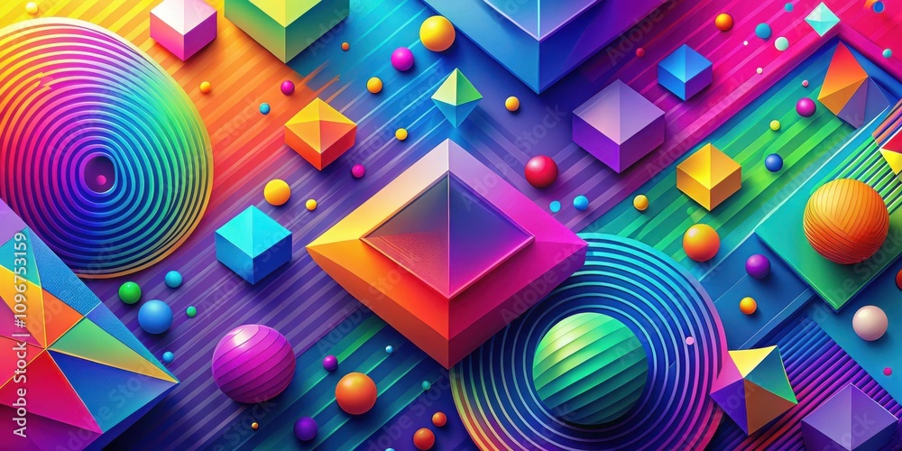 Poster A vibrant abstract composition featuring geometric shapes and dynamic color gradients, evoking a sense of energy and movement.
