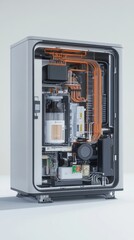 Modern Refrigeration Unit with Exposed Components and Copper Tubing Displaying Advanced Technology and Efficient Design