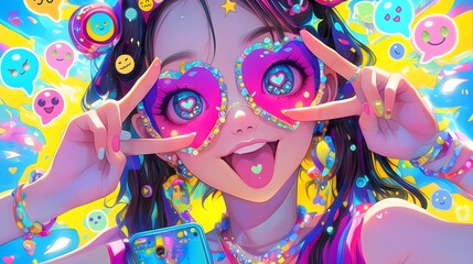 Girl In A Joyful Emotional State. Illustration On The Theme Of Fun, Lifestyle, Relaxation And Feelings.  Generative AI