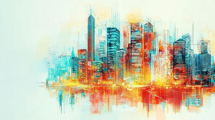 Obraz premium Businesswoman sketching a futuristic cityscape with glowing buildings and ideas, urban creativity, future city concepts in business