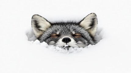 Obraz premium Calm Arctic Fox Peeking from a Snowy Surface in Winter Wonderland