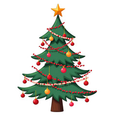 Fototapeta premium Christmas realistic tree with lights with a png background.