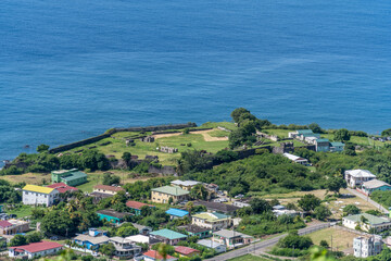 Aerial view of typical colonial five star British fort with angled bastions, Fort George in Sandy...