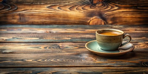 A single cup of coffee on a rustic wooden table, a cozy and inviting scene.