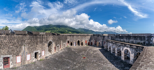 Inner court yard panoramic view of Brimstone Hill Fort citadel in St Kitts and Nevis