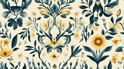 Floral pattern design featuring various flowers and leaves in soft colors.